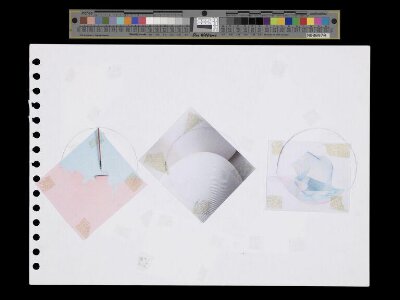 Sketchbook page showing concept collages for necklaces, 2017-2019